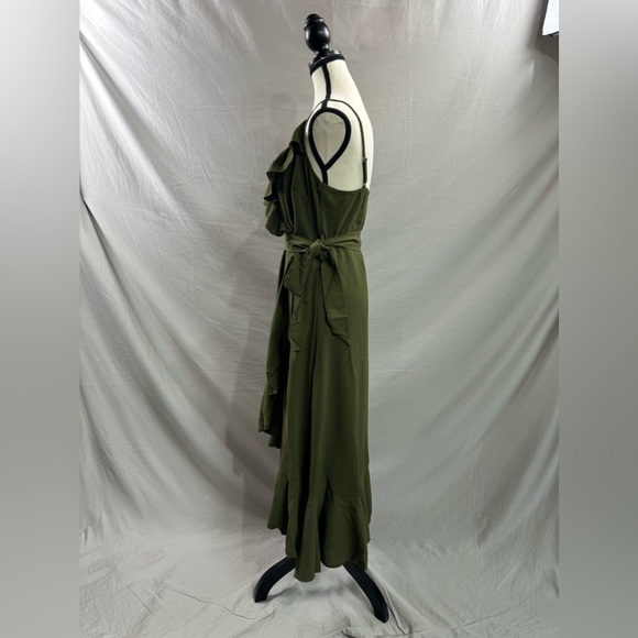 Ruffle Trim Spaghetti Strap Dress Green - Picture 9 of 10